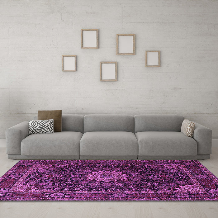 Machine Washable Persian Purple Traditional Area Rugs in a Living Room, wshtr1912pur