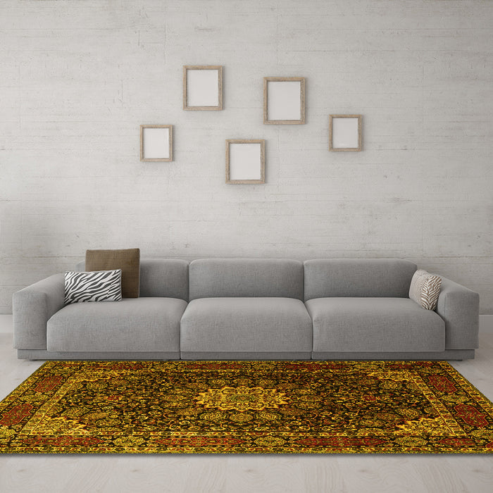 Machine Washable Persian Yellow Traditional Rug in a Living Room, wshtr1912yw