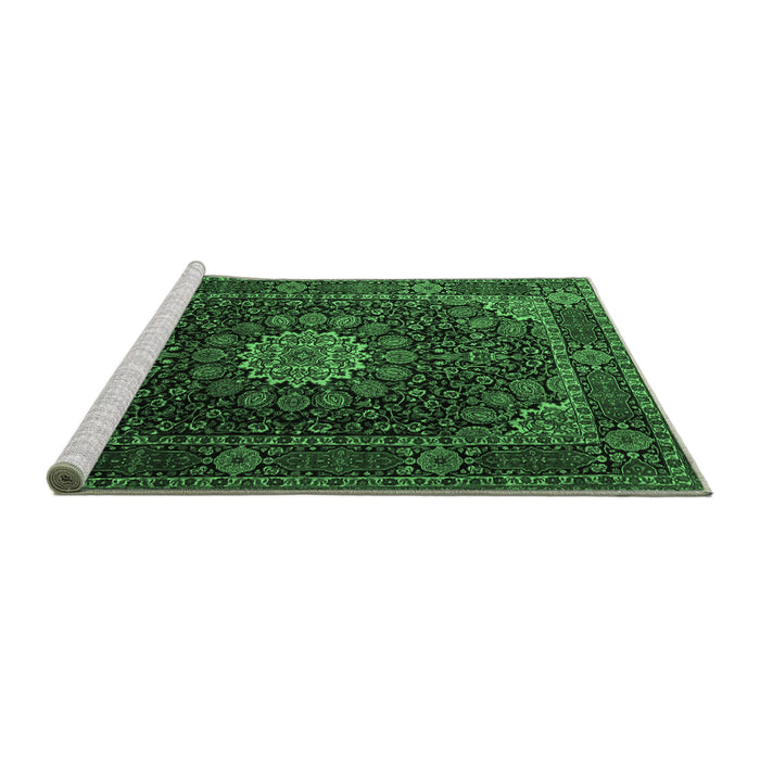 Sideview of Machine Washable Persian Emerald Green Traditional Area Rugs, wshtr1912emgrn