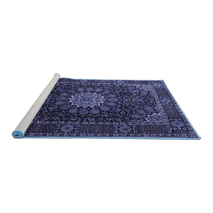 Sideview of Machine Washable Persian Blue Traditional Rug, wshtr1912blu