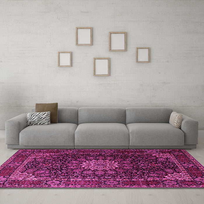 Machine Washable Persian Pink Traditional Rug in a Living Room, wshtr1912pnk