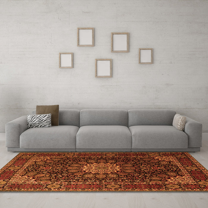 Machine Washable Persian Orange Traditional Area Rugs in a Living Room, wshtr1912org