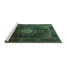 Sideview of Machine Washable Persian Turquoise Traditional Area Rugs, wshtr1912turq