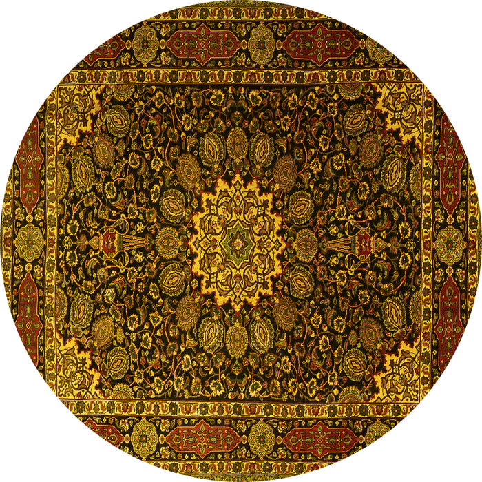 Round Machine Washable Persian Yellow Traditional Rug, wshtr1912yw