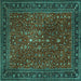 Square Machine Washable Persian Turquoise Traditional Area Rugs, wshtr1913turq