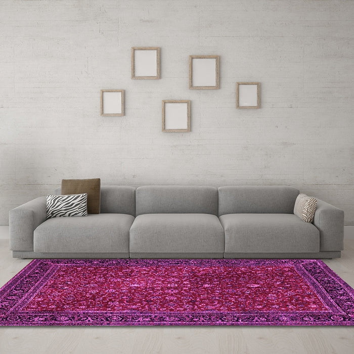 Machine Washable Persian Pink Traditional Rug in a Living Room, wshtr1913pnk