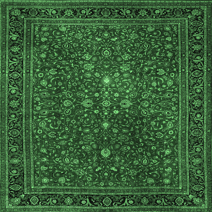 Square Machine Washable Persian Emerald Green Traditional Area Rugs, wshtr1913emgrn
