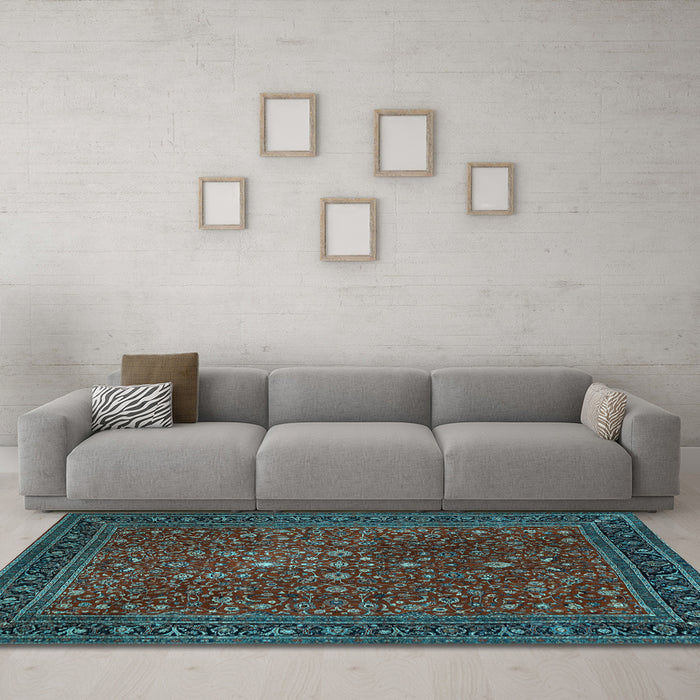 Machine Washable Persian Light Blue Traditional Rug in a Living Room, wshtr1913lblu
