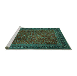 Sideview of Machine Washable Persian Turquoise Traditional Area Rugs, wshtr1913turq