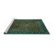 Sideview of Machine Washable Persian Turquoise Traditional Area Rugs, wshtr1913turq