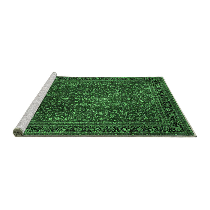 Sideview of Machine Washable Persian Emerald Green Traditional Area Rugs, wshtr1913emgrn