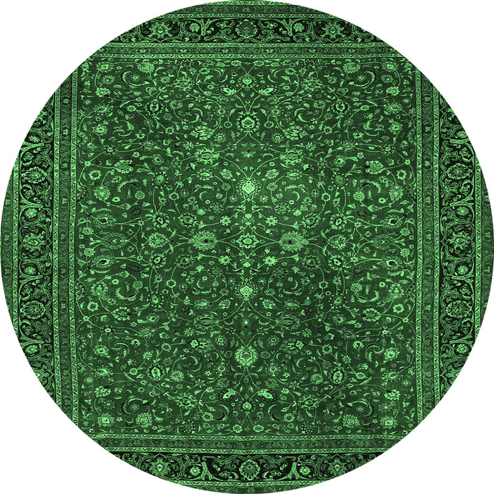 Round Machine Washable Persian Emerald Green Traditional Area Rugs, wshtr1913emgrn