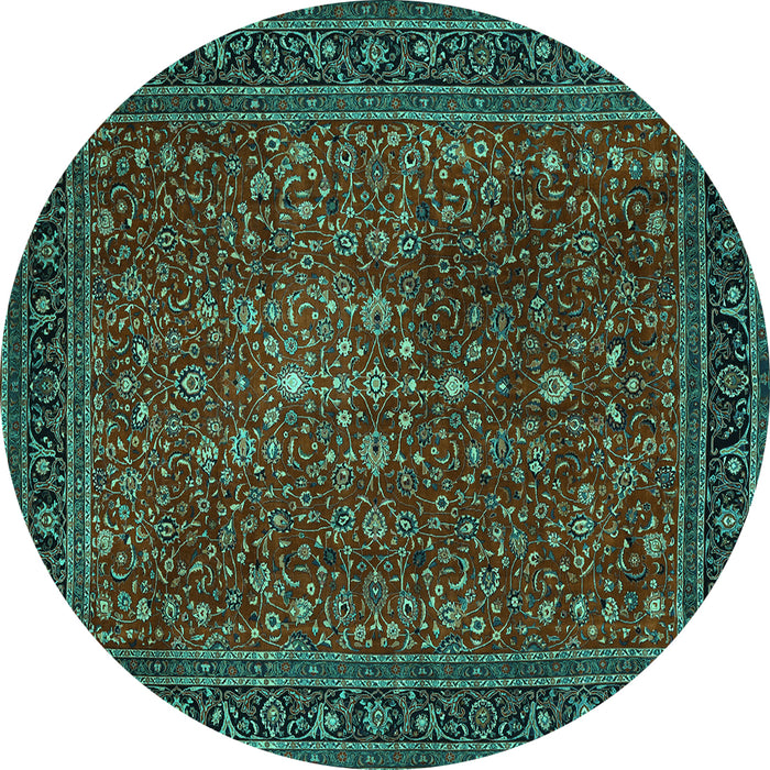 Round Machine Washable Persian Turquoise Traditional Area Rugs, wshtr1913turq