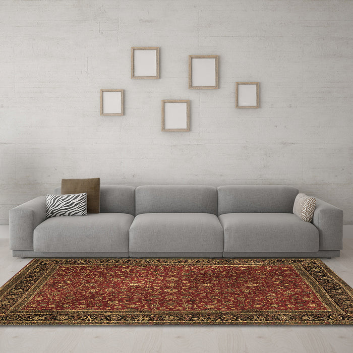 Machine Washable Persian Brown Traditional Rug in a Living Room,, wshtr1913brn