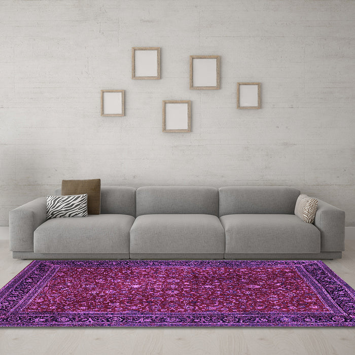 Machine Washable Persian Purple Traditional Area Rugs in a Living Room, wshtr1913pur