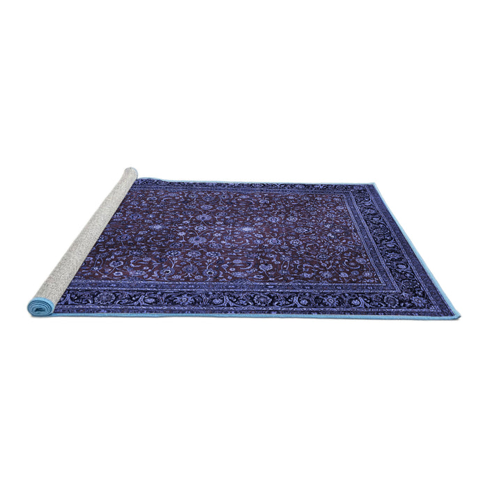 Sideview of Machine Washable Persian Blue Traditional Rug, wshtr1913blu
