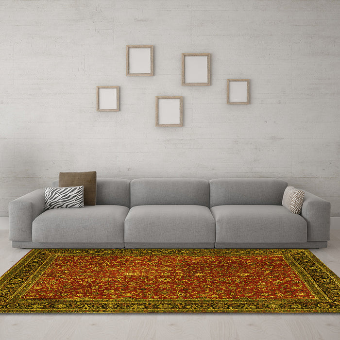 Machine Washable Persian Yellow Traditional Rug in a Living Room, wshtr1913yw