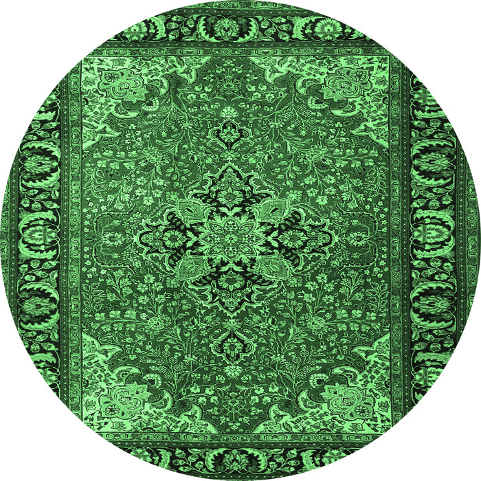Round Machine Washable Persian Emerald Green Traditional Area Rugs, wshtr1914emgrn