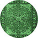 Round Machine Washable Persian Emerald Green Traditional Area Rugs, wshtr1914emgrn