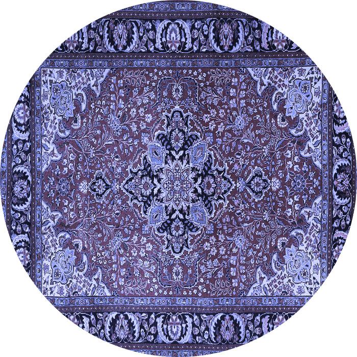 Round Machine Washable Persian Blue Traditional Rug, wshtr1914blu