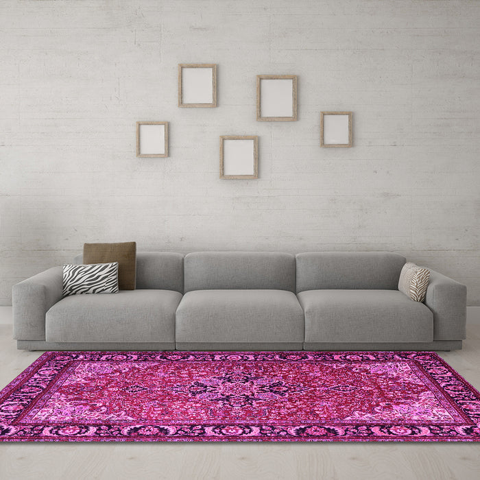 Machine Washable Persian Pink Traditional Rug in a Living Room, wshtr1914pnk