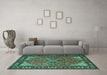 Machine Washable Persian Turquoise Traditional Area Rugs in a Living Room,, wshtr1914turq