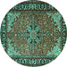 Round Machine Washable Persian Turquoise Traditional Area Rugs, wshtr1914turq