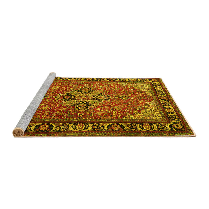 Sideview of Machine Washable Persian Yellow Traditional Rug, wshtr1914yw