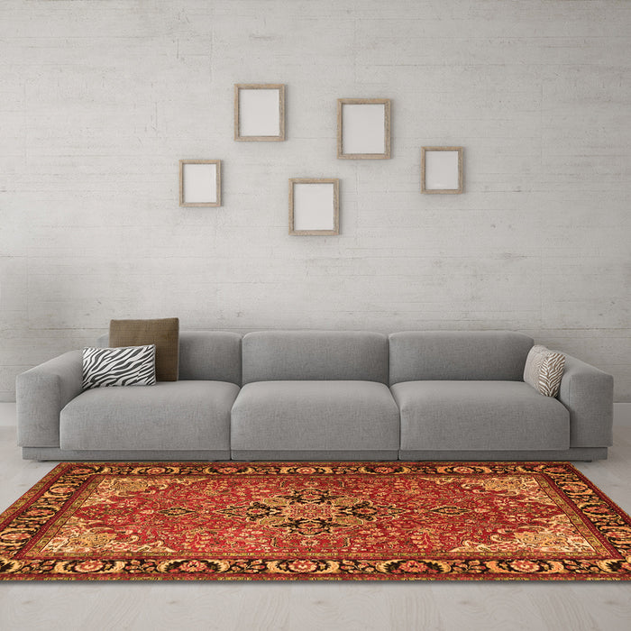 Machine Washable Persian Orange Traditional Area Rugs in a Living Room, wshtr1914org
