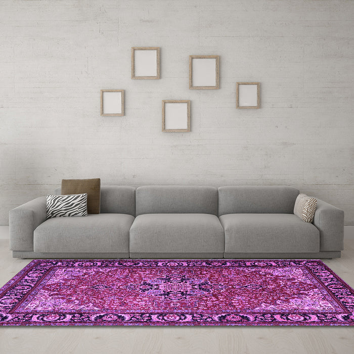 Machine Washable Persian Purple Traditional Area Rugs in a Living Room, wshtr1914pur