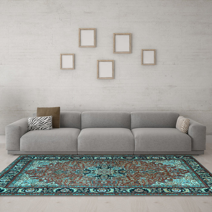 Machine Washable Persian Light Blue Traditional Rug in a Living Room, wshtr1914lblu