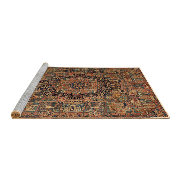 Sideview of Machine Washable Traditional Bronze Brown Rug, wshtr1915
