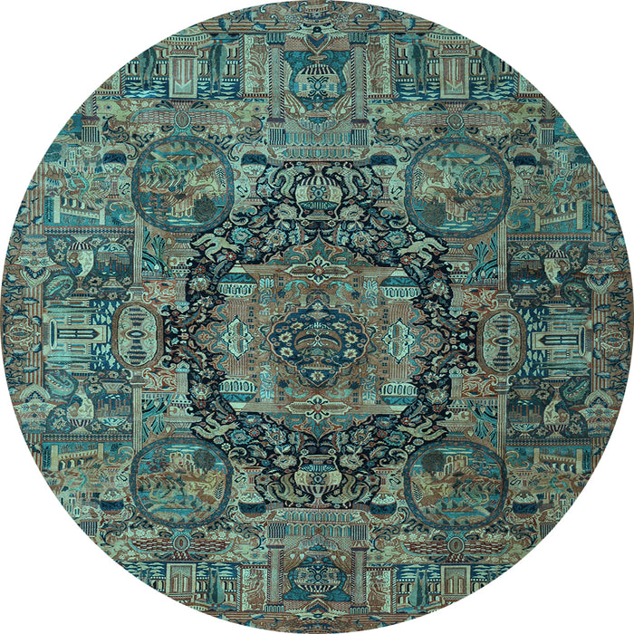 Round Animal Light Blue Traditional Rug, tr1915lblu