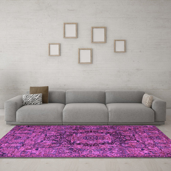 Machine Washable Animal Purple Traditional Area Rugs in a Living Room, wshtr1915pur