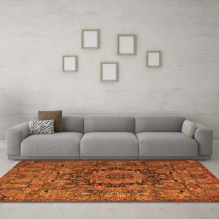 Machine Washable Animal Orange Traditional Area Rugs in a Living Room, wshtr1915org