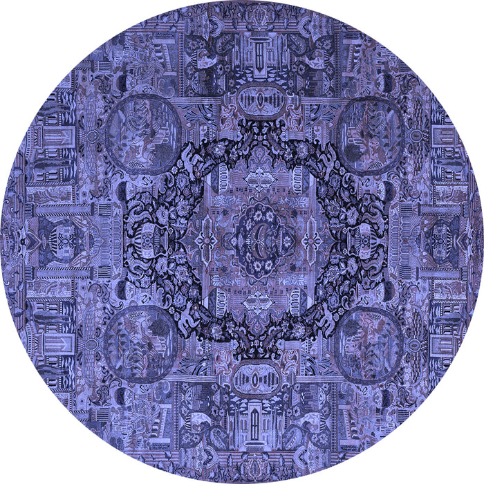 Round Animal Blue Traditional Rug, tr1915blu