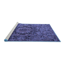 Sideview of Machine Washable Animal Blue Traditional Rug, wshtr1915blu