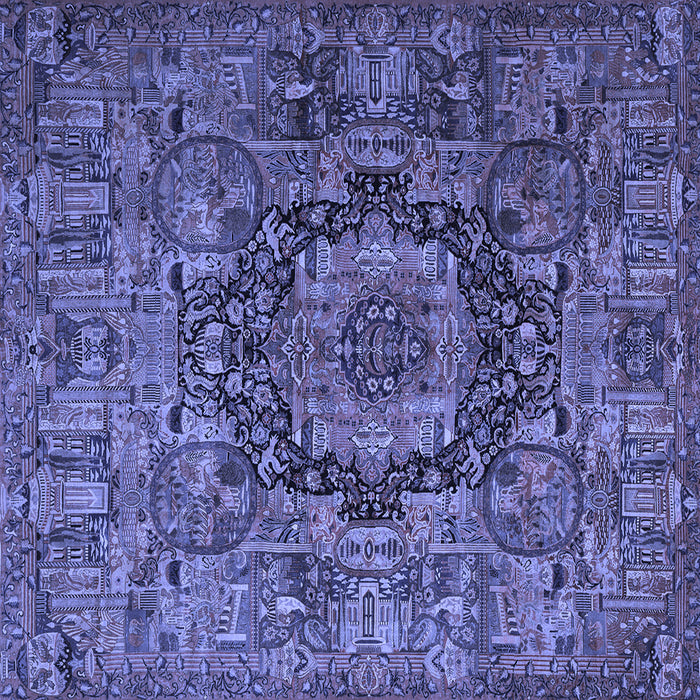 Square Machine Washable Animal Blue Traditional Rug, wshtr1915blu