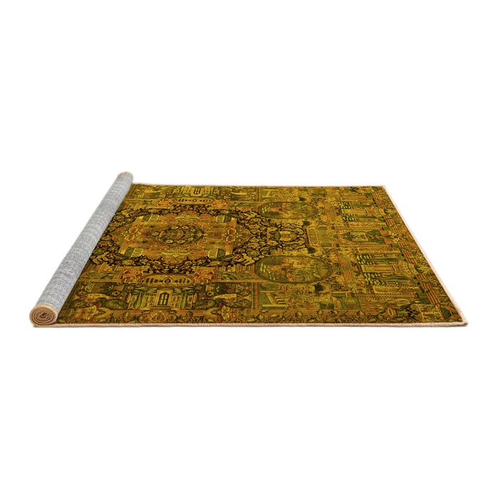 Sideview of Machine Washable Animal Yellow Traditional Rug, wshtr1915yw