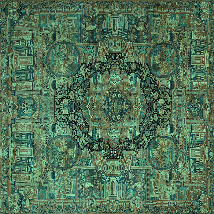 Square Machine Washable Animal Turquoise Traditional Area Rugs, wshtr1915turq