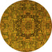 Round Machine Washable Animal Yellow Traditional Rug, wshtr1915yw