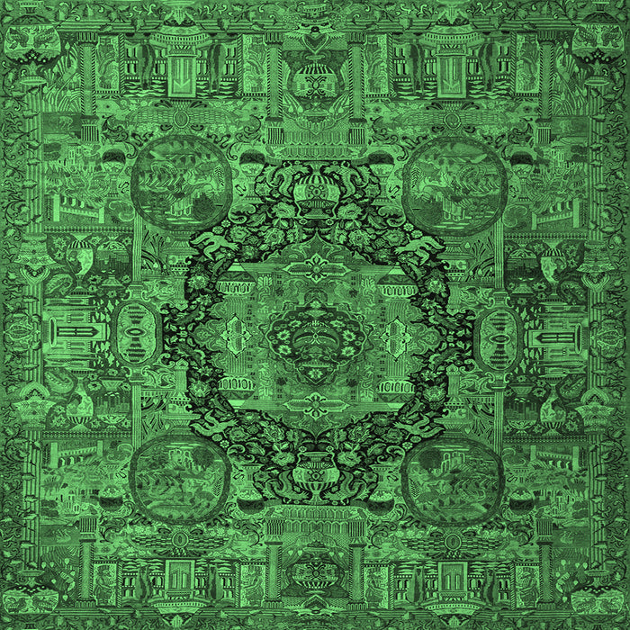 Square Animal Emerald Green Traditional Rug, tr1915emgrn