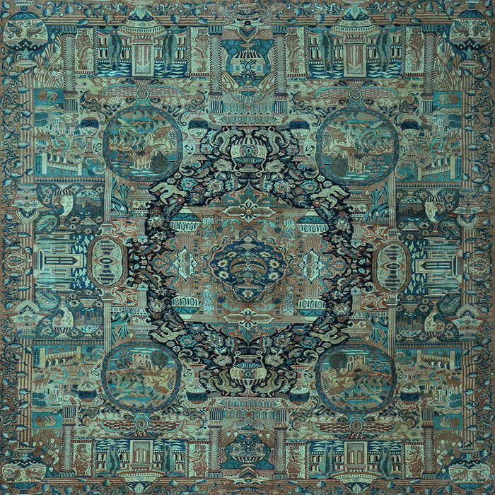 Square Machine Washable Animal Light Blue Traditional Rug, wshtr1915lblu