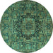 Round Machine Washable Animal Turquoise Traditional Area Rugs, wshtr1915turq