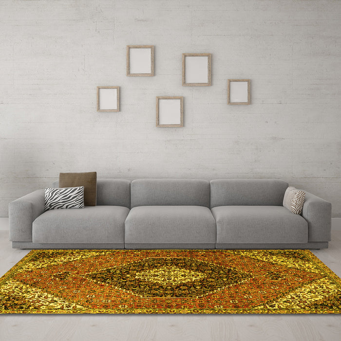 Machine Washable Persian Yellow Traditional Rug in a Living Room, wshtr1916yw