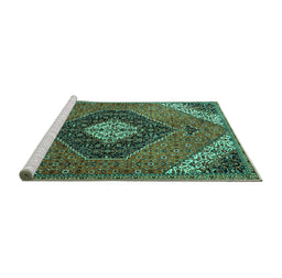 Sideview of Machine Washable Persian Turquoise Traditional Area Rugs, wshtr1916turq