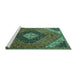 Sideview of Machine Washable Persian Turquoise Traditional Area Rugs, wshtr1916turq