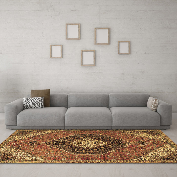 Machine Washable Persian Brown Traditional Rug in a Living Room,, wshtr1916brn