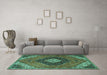 Machine Washable Persian Turquoise Traditional Area Rugs in a Living Room,, wshtr1916turq