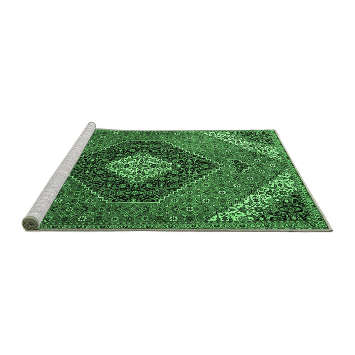 Sideview of Machine Washable Persian Emerald Green Traditional Area Rugs, wshtr1916emgrn